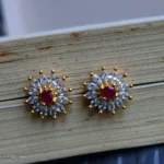 Pink Ruby and Crystal Starburst Stud Earrings - Image 2