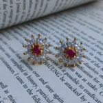 Pink Ruby and Crystal Starburst Stud Earrings