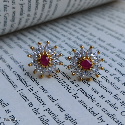 CHDAT01 Pink Ruby and Crystal Starburst Stud Earrings Pink Ruby and Crystal Starburst Stud Earrings - Image 1