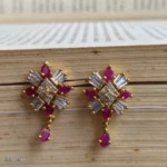 Pink Gemstone Floral Crystal Earrings - Image 2