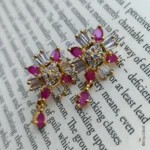 Pink Gemstone Floral Crystal Earrings