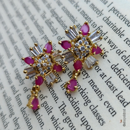 CHDAT02 Pink Gemstone Floral Crystal Earrings Pink Gemstone Floral Crystal Earrings - Image 1