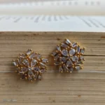 Clear Crystal and Gold Starburst Earrings - Image 2