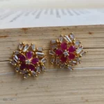 Ruby Crystal and Gold Starburst Earrings - Image 2