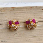 Ruby Teardrop Crystal Hoop Earrings with Pave Stone Detail - Image 2