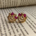 Ruby Teardrop Crystal Hoop Earrings with Pave Stone Detail