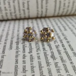 Clear Crystal Cluster Stud Earrings with Gold-Tone Prongs