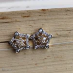 Geometric Pentagon Crystal Earrings with Silver-Tone Stones and Gold Details - Image 2