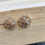 Clear Baguette Crystal Starburst Earrings with Gold-Tone Prong Settings - Image 2