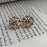 Clear Baguette Crystal Starburst Earrings with Gold-Tone Prong Settings