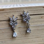 Silver-Tone Crystal Branch Cluster Leaf Style Drop Earrings - Image 2