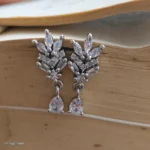 Silver-Tone Crystal Branch Cluster Leaf Style Drop Earrings