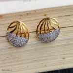 Gold-Tone Round Abstract Two-Tone Crystal Stud Earrings - Image 2