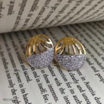 Gold-Tone Round Abstract Two-Tone Crystal Stud Earrings