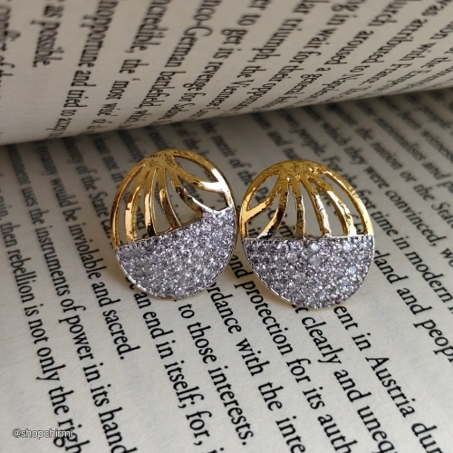 CHDAT19 Gold-Tone Round Abstract Two-Tone Crystal Stud Earrings Gold-Tone Round Abstract Two-Tone Crystal Stud Earrings - Image 1