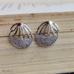Silver-Tone Round Abstract Two-Tone Crystal Stud Earrings - Image 2