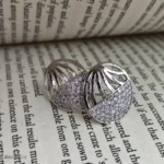 Silver-Tone Round Abstract Two-Tone Crystal Stud Earrings