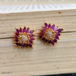 Gold-Tone Ruby Crystal Floral Statement Stud Earrings - Image 2