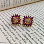 Gold-Tone Ruby Crystal Floral Statement Stud Earrings