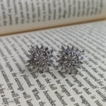 Silver-Tone Crystal Floral Statement Stud Earrings
