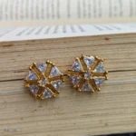 Gold-Tone Clear Stone Floral Style with Petals Stud Earrings for Women - Image 2