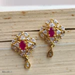 Gold-Tone Pink Stone Clear Crystal Drop Earrings for Women - Image 2