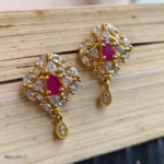 Gold-Tone Pink Stone Clear Crystal Drop Earrings for Women