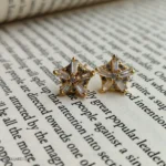 Gold-Tone Clear Baguette Stone Star Stud Earrings for Women