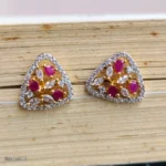Gold-Tone Pink Stone Clear Crystal Triangle Stud Earrings for Women - Image 2