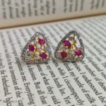 Gold-Tone Pink Stone Clear Crystal Triangle Stud Earrings for Women