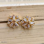 Gold-Tone Yellow Stone Clear Baguette Crystal Floral Stud Earrings for Women - Image 2