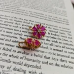 Ruby Floral Red Stone Earrings with Curved Lever Back