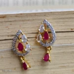 Water Drop Style Earring with Ruby Stone in the Center and Hanging Drop - Image 2