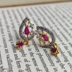 Water Drop Style Earring with Ruby Stone in the Center and Hanging Drop