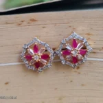 Ruby Floral Stud Earrings | CZ Designer Jewellery - Image 2