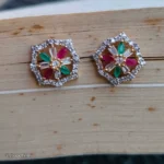 Multicolor Floral Earrings | CZ Designer Studs - Image 2