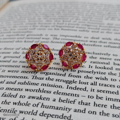 CHLT07 Ruby & CZ Round Stud Earrings (1) Ruby & CZ Round Stud Earrings | Designer Jewellery - Image 1