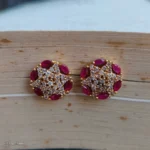 Ruby & CZ Round Stud Earrings | Designer Jewellery - Image 2
