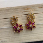 Gold-Toned Pink Floral Stone Earrings - Image 2
