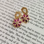 Gold-Toned Pink Floral Stone Earrings