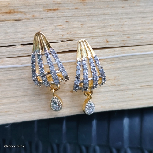CHLT17 Gold-Tone Geometric CZ Drop Earrings (1) Gold-Tone Geometric CZ Drop Earrings - Image 1