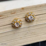 Gold-Toned CZ Floral Stud Earrings | Round Crystal Statement Earrings for Women - Image 2