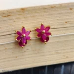 Pink Crystal Floral Earrings – Trendy Gold-Tone Earrings for Women - Image 2