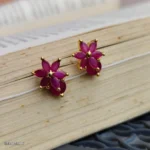 Pink Crystal Floral Earrings – Trendy Gold-Tone Earrings for Women