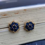 Blue Gemstone Cluster Stud Earrings – Elegant Gold-Tone Fashion Jewelry - Image 2