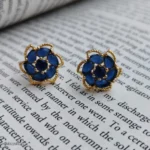Blue Gemstone Cluster Stud Earrings – Elegant Gold-Tone Fashion Jewelry