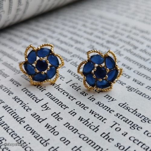 CHTT04 Blue Gemstone Cluster Stud Earrings – Elegant Gold-Tone Fashion Jewelry Blue Gemstone Cluster Stud Earrings – Elegant Gold-Tone Fashion Jewelry - Image 1