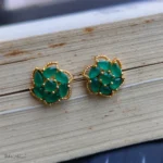 Emerald Green Floral Stud Earrings – Chic Statement Earrings for Women - Image 2