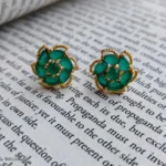 Emerald Green Floral Stud Earrings – Chic Statement Earrings for Women