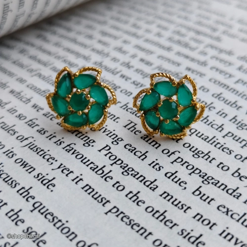CHTT05 Emerald Green Floral Stud Earrings – Chic Statement Earrings for Women Emerald Green Floral Stud Earrings – Chic Statement Earrings for Women - Image 1